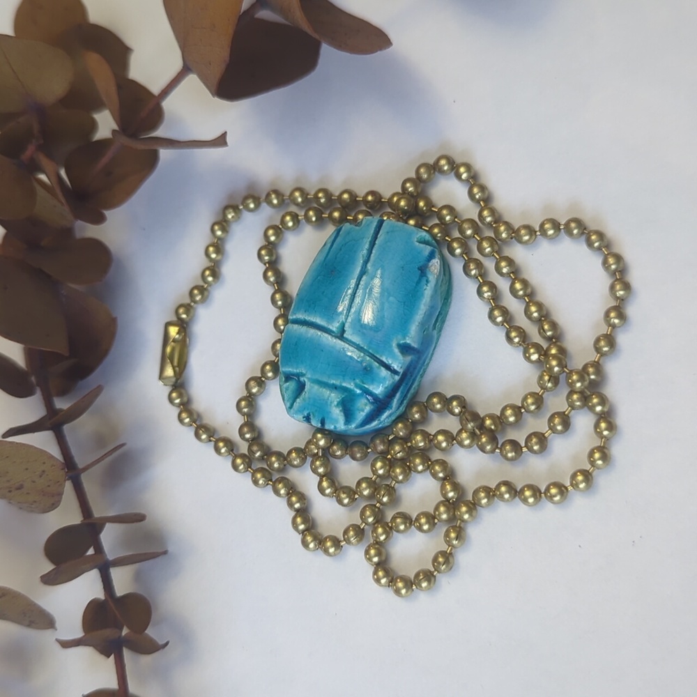 6/$60 vintage ceramic turquoise scarab necklace